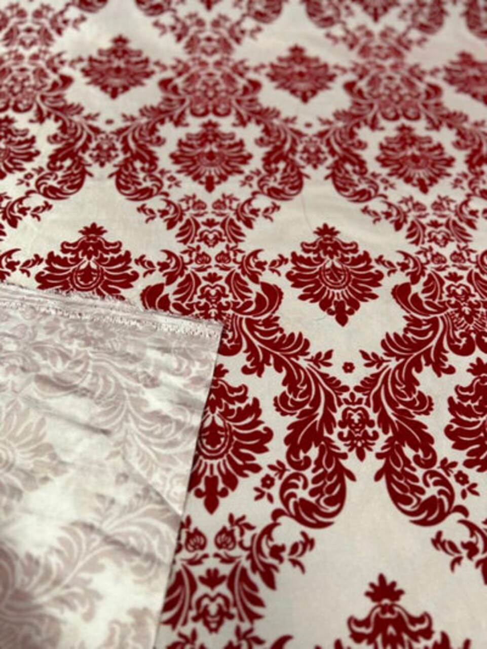 1 Yard Damask Flocking Taffeta Fabric 58" Wide Elegant Velvet Design for Weddings & Decor